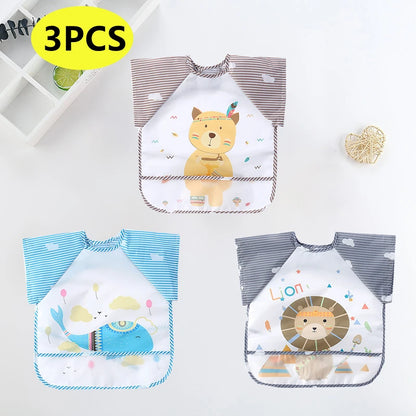 Waterproof Long-Sleeve Baby Bib – Cute Cartoon Apron with Pocket for Self-Feeding (0-3Y) - Kidzy Market