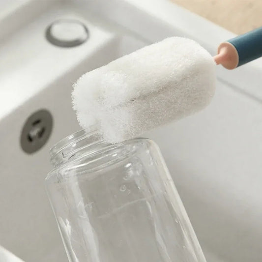 Bottle Cleaning Brush with Soft Sponge - Long Handle Detachable Wineglass & Drink Glasses Cleaning Tool for Kitchen