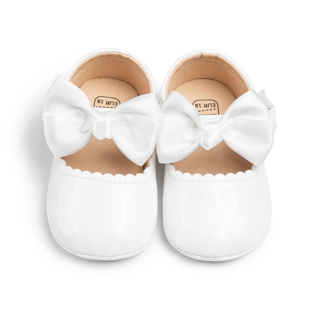 KIDSUN Baby Shoes – Newborn Girl Princess PU Toddler Shoes, Bow Decor Anti-Slip Rubber Sole First Walker (0-18M)