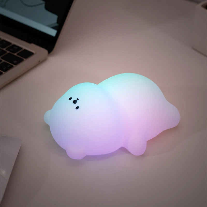 Panda LED Night Light Cute Silicone USB Rechargeable Touch Lamp Bedroom Timing Decoration Kids Gift