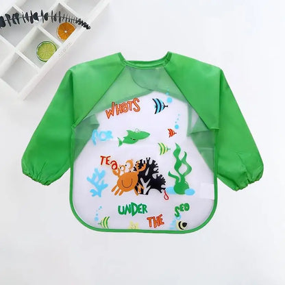 Waterproof Long-Sleeve Baby Bib – Cute Cartoon Apron with Pocket for Self-Feeding (0-3Y) - Kidzy Market