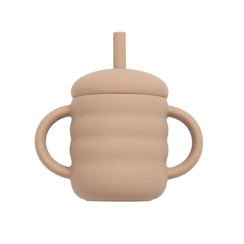 Baby Silicone Straw Cup, BPA Free Portable Leakproof Snack Storage Container, Kids Learning Drinking Cup, Toddler Feeding Tableware
