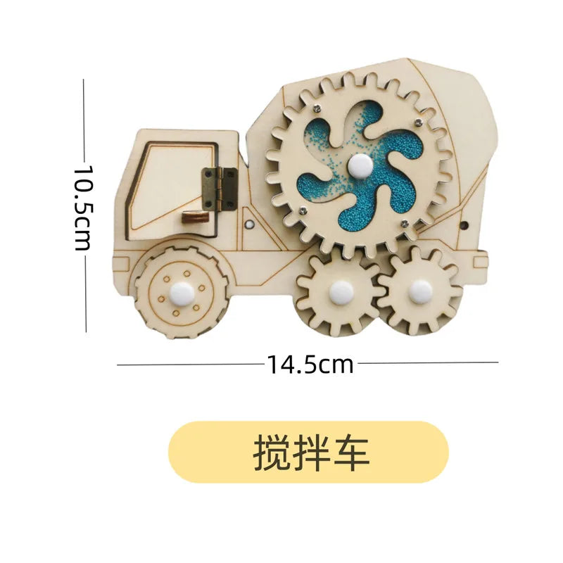 DIY Montessori Busy Board – Wooden Accessories with Hand-Pulled Wheel, Gear, Drum, Car, and Castle, Early Educational Toy for Children Gift