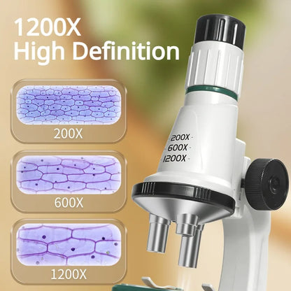 Kids Microscope Kit with LED – 200x, 600x, 1200x Biological Science Toy