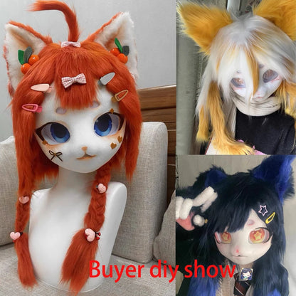 Kigurumi Beast Skull Cosplay Mask - Thick Plastic DIY Fursuit Cat/Animal Head (25.5 x 21.5 x 9.5 cm | 10.0 x 8.5 x 3.7 in)