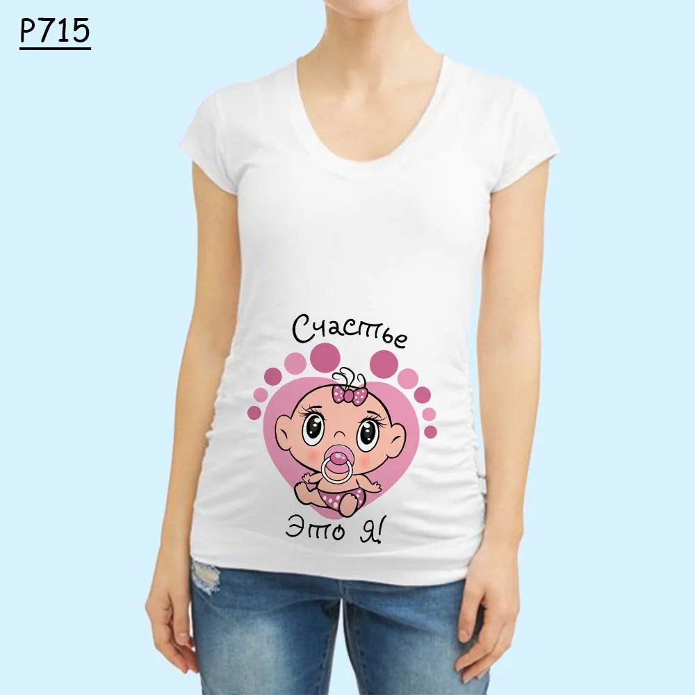 Cute Pregnant Women Maternity Clothes Baby Print Funny T-shirt - Summer Maternity Top, Pregnancy Announcement New Baby Tee
