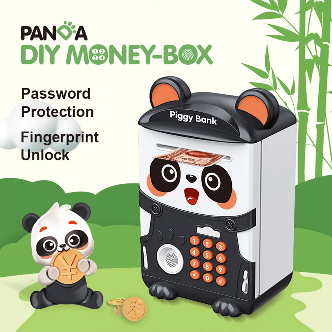 Panda Piggy Bank Fingerprint Password Unlock Automatic Induction Roll Simulation ATM Toy for Kids 3+