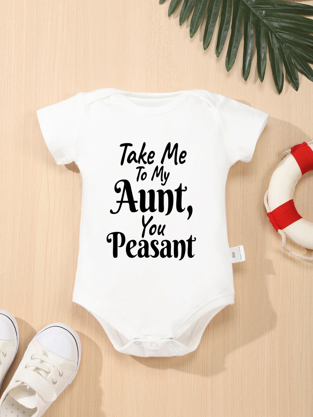 Newborn “Take Me To My Aunt You Peasant” Printing Bodysuit – Cute Infant Jumpsuit with Short Sleeves – Fashion Toddler Rompers for Baby Boy & Girl
