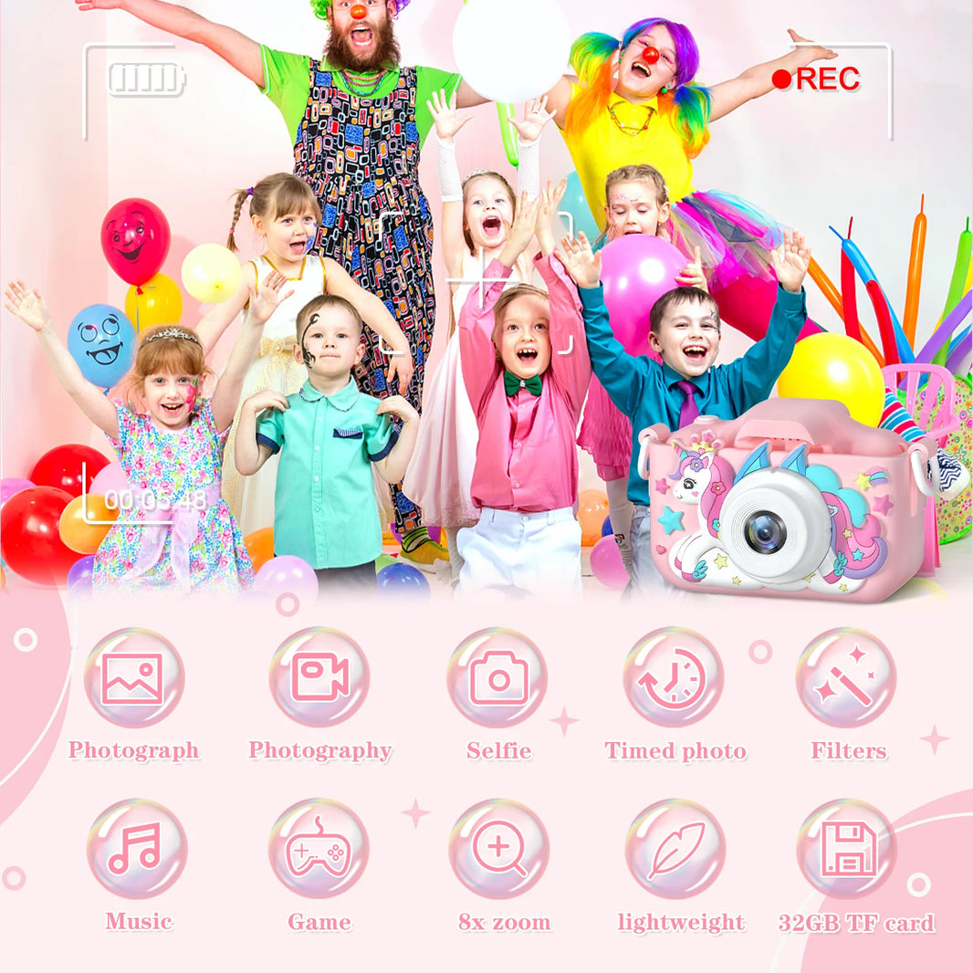 Children's 1080P HD Toddler Digital Video Camera with 2.0-Inch Screen and Silicone Case, Toy for Christmas and Birthday Gifts