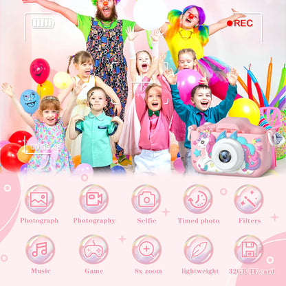 Children's 1080P HD Toddler Digital Video Camera with 2.0-Inch Screen and Silicone Case, Toy for Christmas and Birthday Gifts