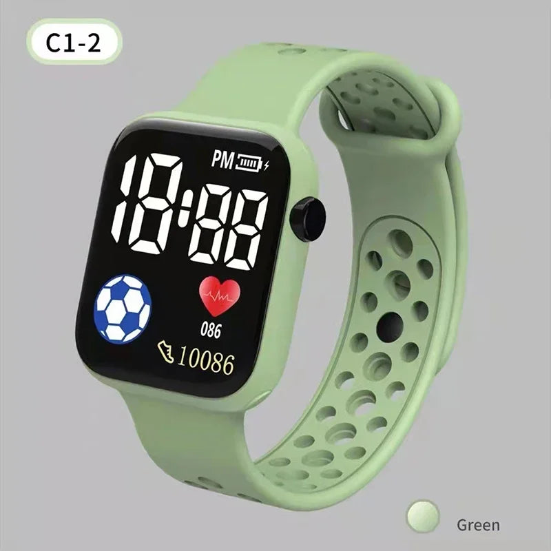 LED Digital Sports Watch for Kids Boys and Girls Football Silicone Casual Electronic Wristwatch