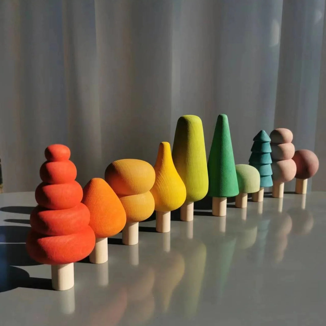 Kids Wooden Pastel Nordic Building Blocks – Stacking Crochet House, Animals, Rainbow, and Forest Tree Toys