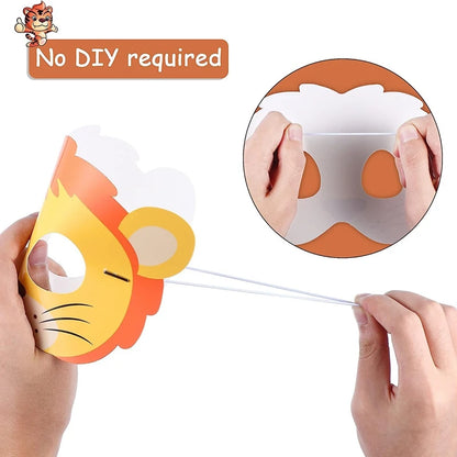 16-Pack Kids Jungle Animal Paper Masks - Safari Party Photo Props | Birthday & Baby Shower Decorations