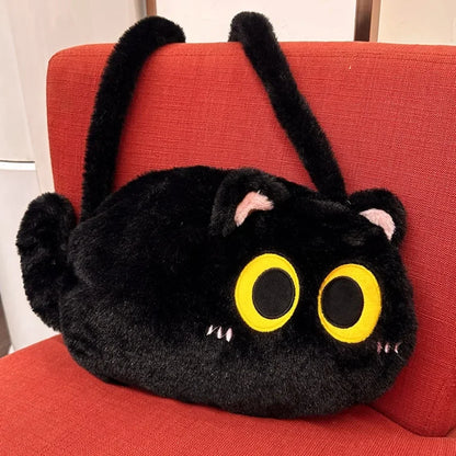 Cat Soft Plush Backpack – Kawaii Black Cat Plush Toy Crossbody and Shoulder Bag for Kids and Women