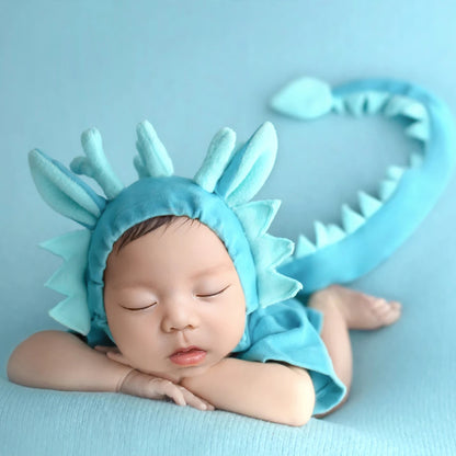 Baby Photography Clothes Set Soft Fabric Sewing Dragon Outfit Baby Boy Romper and Hat Newborn Photography Props