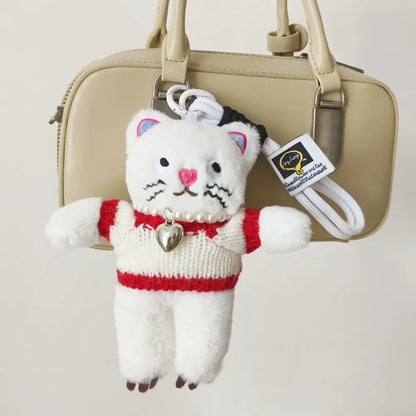 15cm Kawaii Pink Cat Plush Keychain, Animal Doll Pendant for Car and Bag Decoration