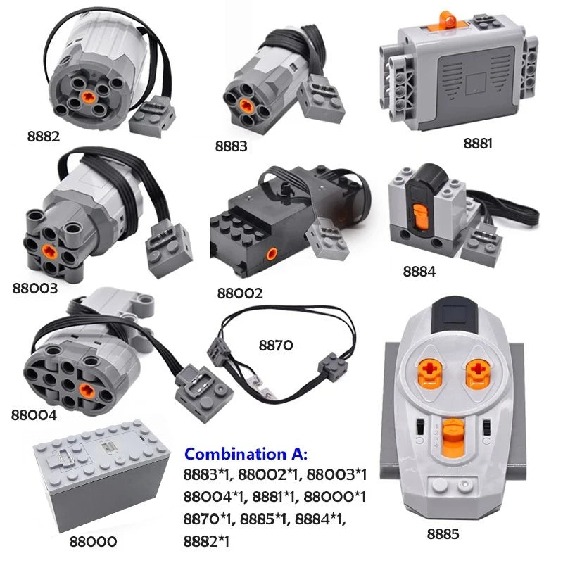 MOC Power Functions Motor Kit – IR Remote Control, Receiver, and Battery Box for Technical Building Blocks