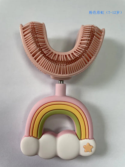 New Children's U-Shape 360 Degree Toothbrush, Silicone Brush for Toddlers, Cartoon Pattern Oral Care