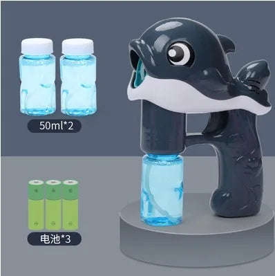 Automatic Dolphin Bubble Gun for Kids - Handheld Battery-Operated Bubble Blower Toy with 2 x 50ml (1.7 fl oz) Bubble Solution