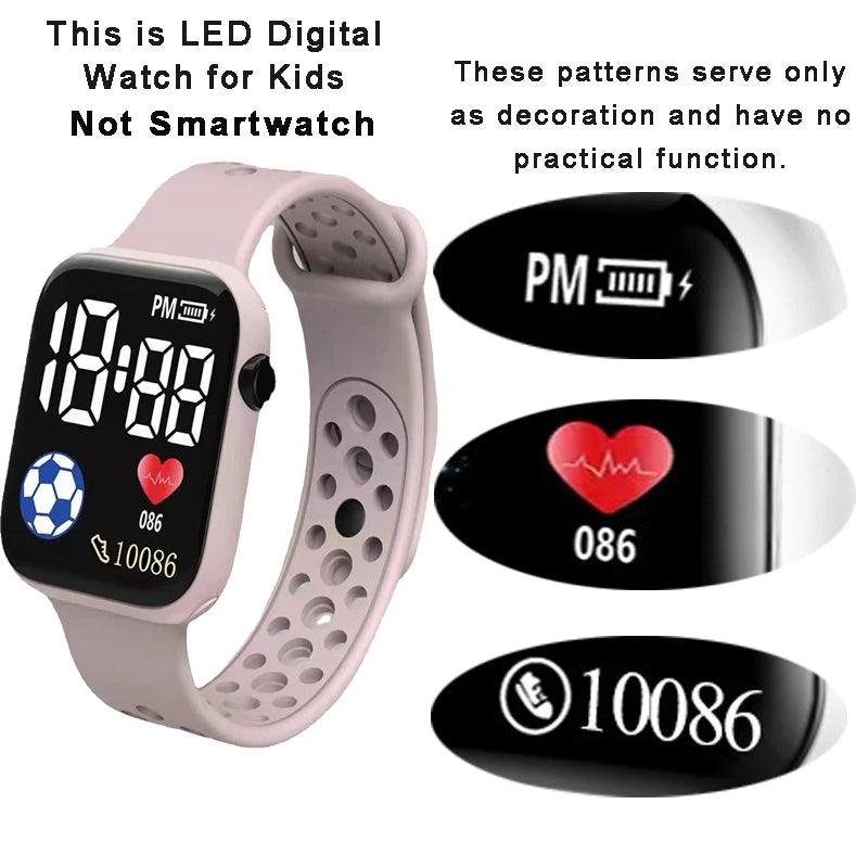 LED Digital Sports Watch for Kids Boys and Girls Football Silicone Casual Electronic Wristwatch