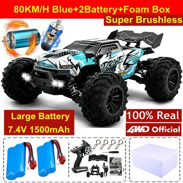 1:16 Brushless RC Drift Car with 80km/h Speed and LED Lights 4WD