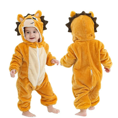 MICHLEY Halloween Dinosaur Baby Romper – Hooded Flannel Jumpsuit for Toddlers & Infants, Winter Costume Bodysuit for Kids