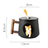 420ml (14.2 fl oz) 3D Shiba Inu Ceramic Mug with Lid & Spoon — Cute Cartoon Coffee & Milk Tea Cup, Gift for Girls
