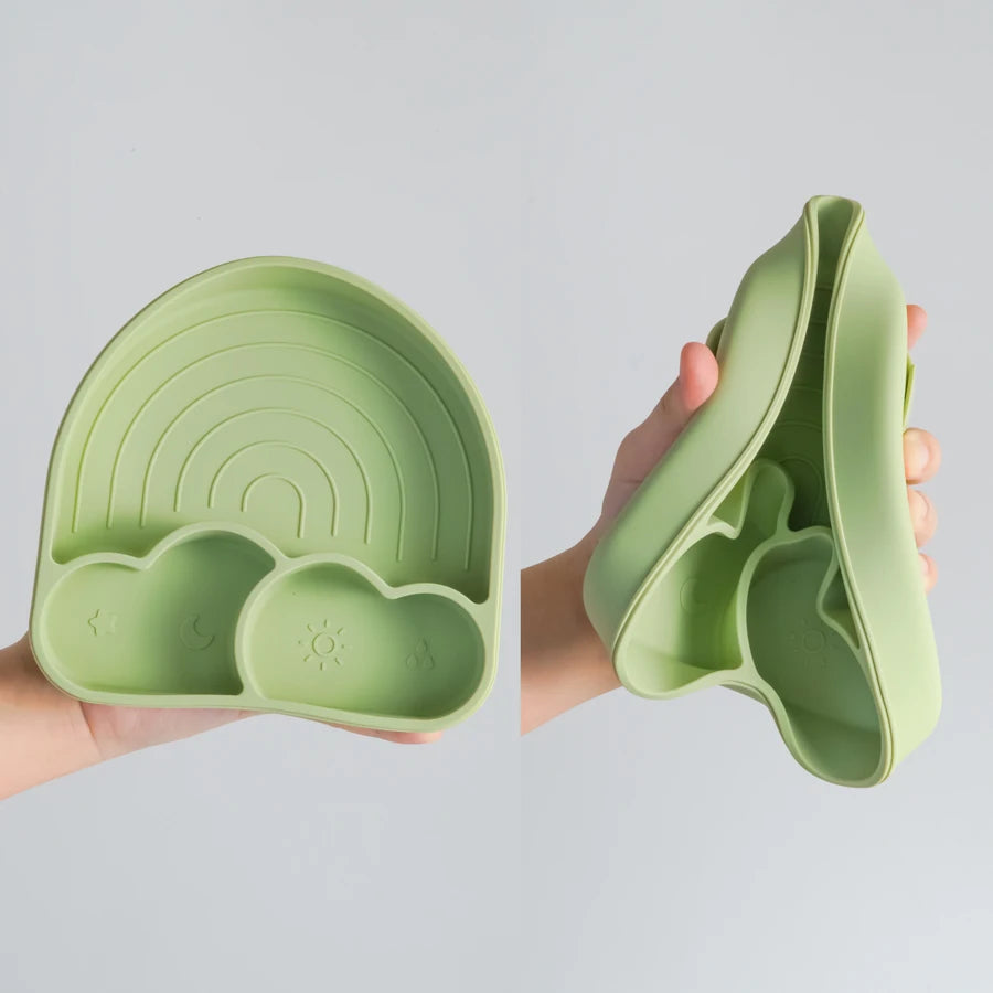 New Design Silicone Dining Plate Suction Cute Cartoon Rainbow Dishes Toddle Training Feeding Sucker Bowls Children's Tableware