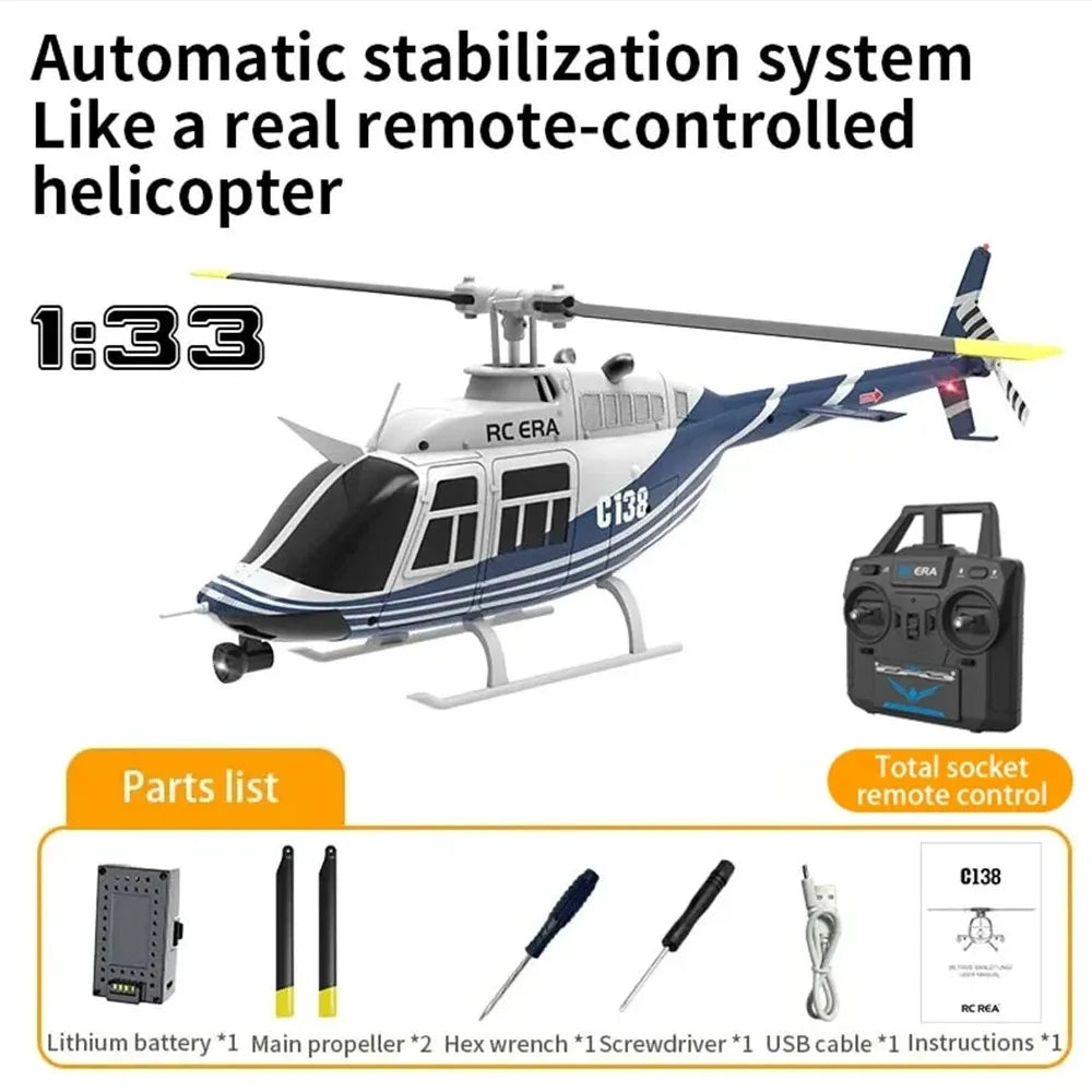 Re Era C138 1:33 Scale RC Helicopter – 6-Channel Single Paddle Aileron with Barometer Height Hold