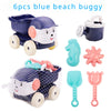 Kids Beach Toy Set With Sand Wheel, Bucket, Shovel, Rake & Sailboat Molds — Summer Sandbox Play