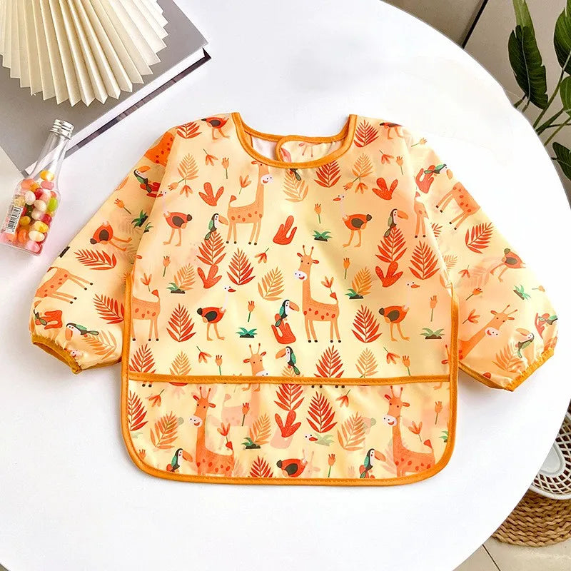 Waterproof Long-Sleeve Baby Bib – Colorful Cartoon Apron for Self-Feeding & Drawing (0-3 Years) - Kidzy Market
