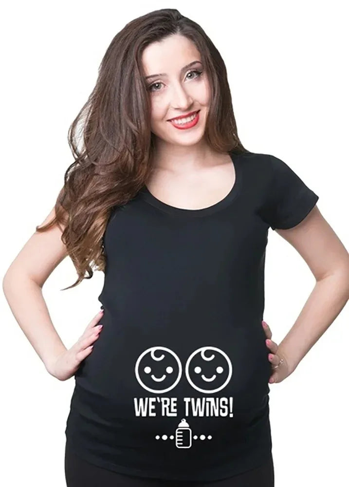 Funny White Black Maternity T-Shirt | Cute Comfortable Pregnancy Tee | Twins Pregnancy T-Shirt | Summer Short Sleeve Tops