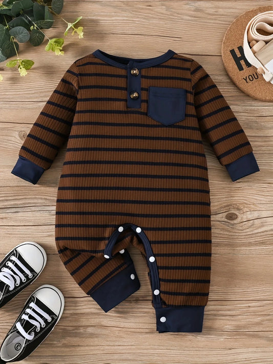 Newborn Baby Boy Striped Jumpsuit – Long-Sleeve Casual Romper (Spring & Autumn, 0-2 Years)