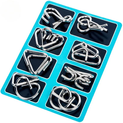 8 Pieces Metal Montessori Wire Puzzle Set – Mind Teaser Educational Game for Kids and Adults