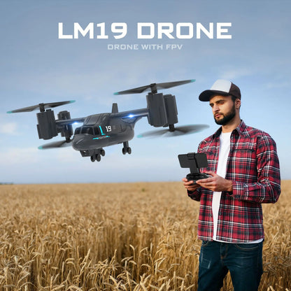 RC Helicopter Drone with 480P Camera – Fighter UAV Land and Air Mode Brushless Toy