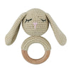 1pc Safety Wooden Baby Teether - Crochet Cartoon Long Ear Bunny Rattler with Mobile Crib Bell | Newborn Teething Toy & Handbell