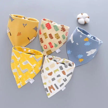 5-Piece Set – Baby Saliva Towel & Triangle Bandana Bibs – Pure Cotton Waterproof Absorbent Cloth for Newborn Boys & Girls - Kidzy Market