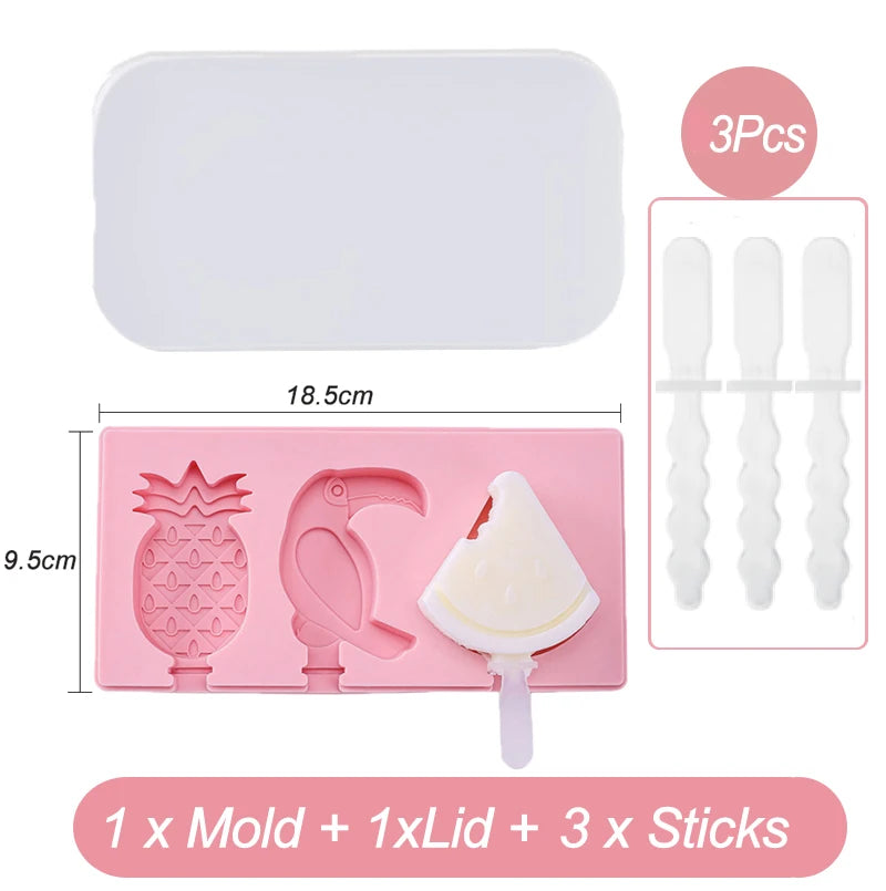 Silicone Cartoon Animal Popsicle and Ice Cream Mold with Lid and Sticks