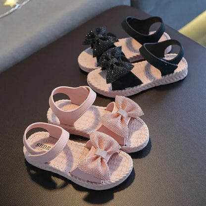 Kids’ Summer Shoes – Girls’ Bow Sandals, Non-Slip Soft Soled Korean Style Beach Sandals, Sweet Princess Shoes
