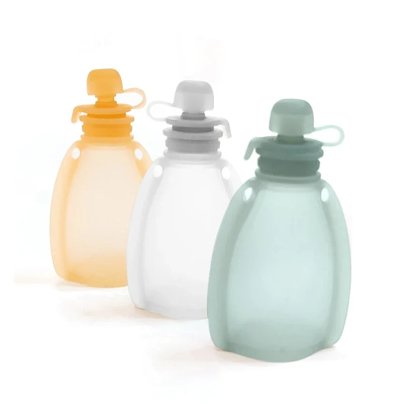 120ML BPA-Free Refillable Silicone Baby Food Bags - Reusable Squeeze Storage Containers for Toddlers & Kids