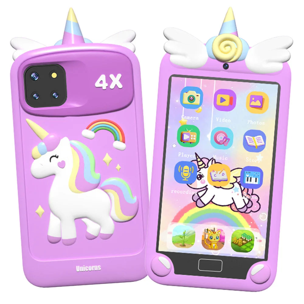 4-Inch Kids Smart Phone Toy with 48MP Dual Lens, Cartoon Design, MP3 Player, Early Educational Mobile for Children