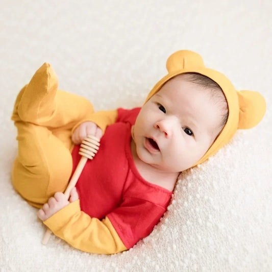 Newborn Bear Photography Suit Set – Baby Bear Theme Hoodie & Hat Photography Outfit for Newborn Photoshoots