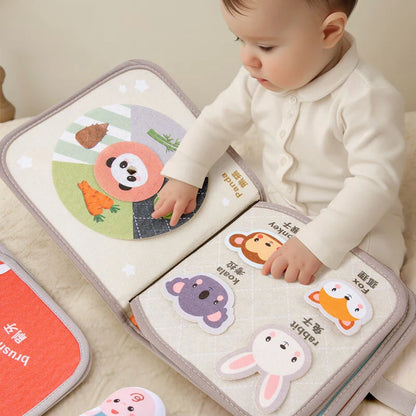 Quiet Book for Toddler - Animal Cognitive Fabric Activity Busy Book, Montessori Baby Toy, Cloth Crinkle Books for Babies 6-12 Months