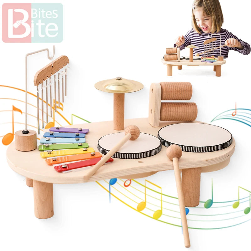 Baby Wooden Montessori Children's Xylophone Music Table Educational Aeolian Bells Musical Toy Newborn Birthday Gift