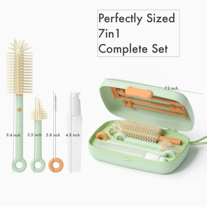Travel Baby Bottle Cleaning Kit - Retractable Silicone Brush Set for Teat, Straw & Breast Pump, Portable Cleaning