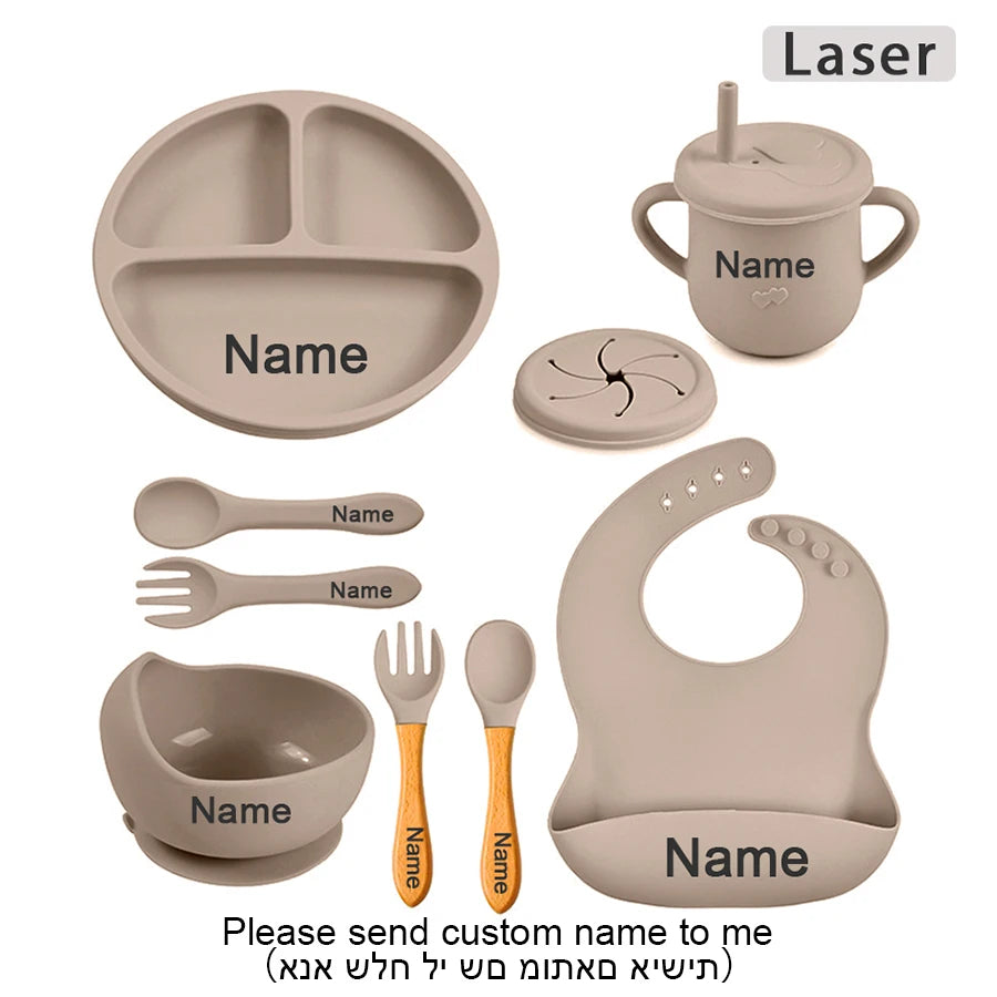 Personalized Cartoon Baby Plate – Silicone Tableware with Sucker Bowl, Food Tray, Sippy Cup, and Spoon – Baby Feeding Accessories