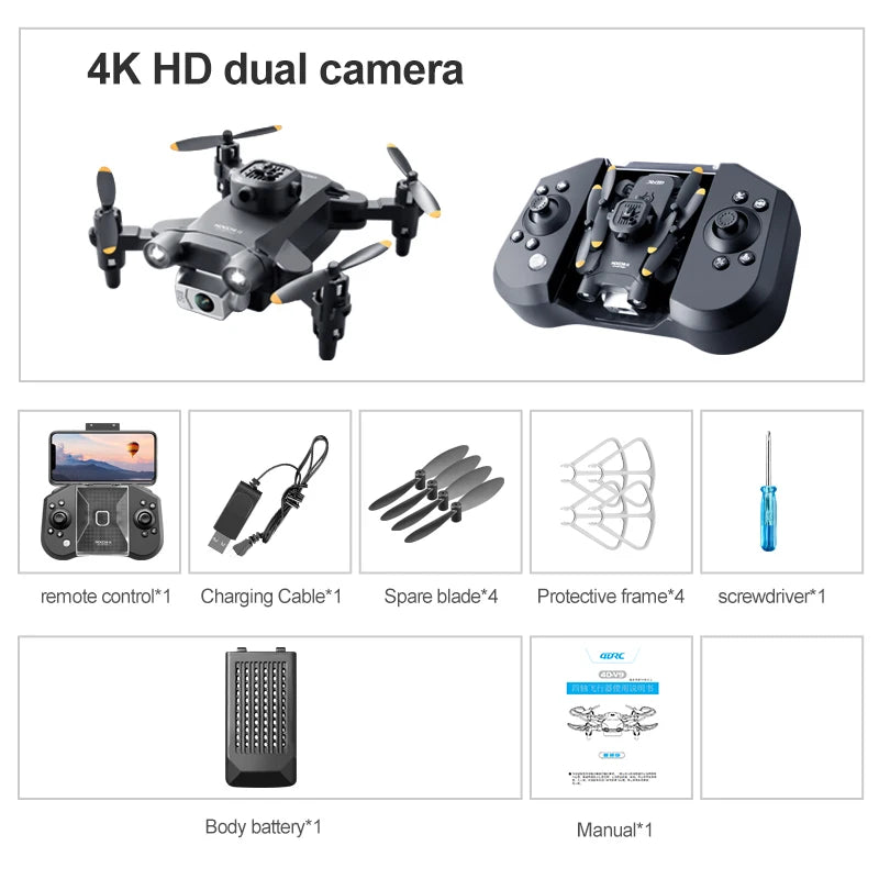 Mini V30 WiFi FPV Drone – Foldable RC Quadcopter with 4K HD Dual Cameras and Obstacle Avoidance