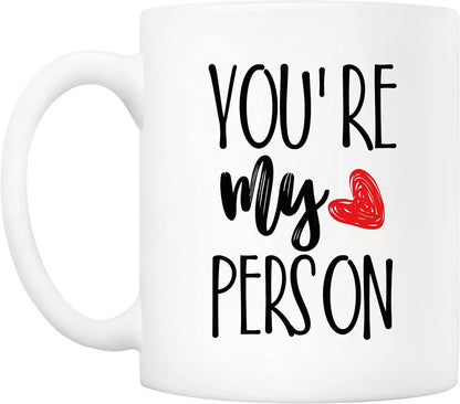 You're My Person Coffee Mug - 11 oz (320 ml) Ceramic Mug with Red Heart, Funny Inspirational Gift for Wife, Husband, Boyfriend, Girlfriend