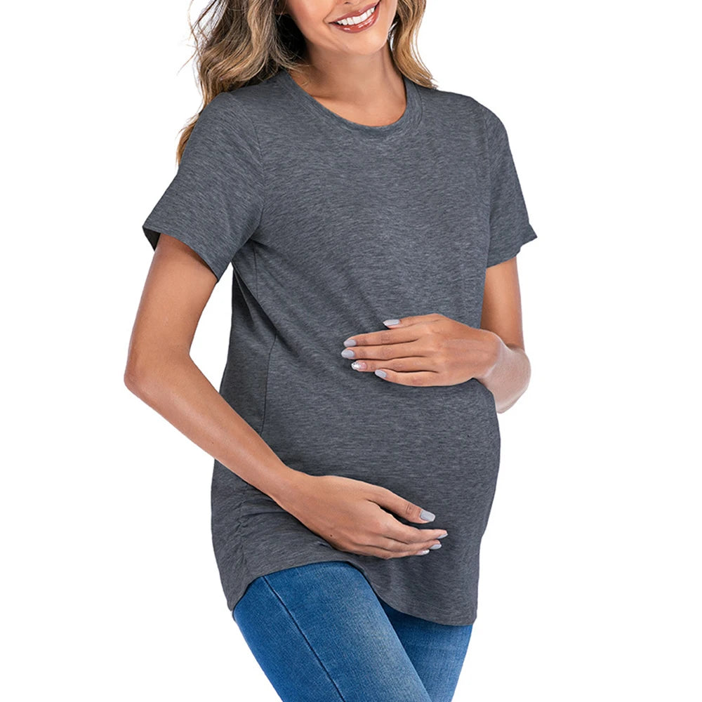 New Maternity Clothes for Women | Solid Color T-Shirt Tees | Summer Short Sleeve Pullover Casual Pregnant Tops | XL XXL