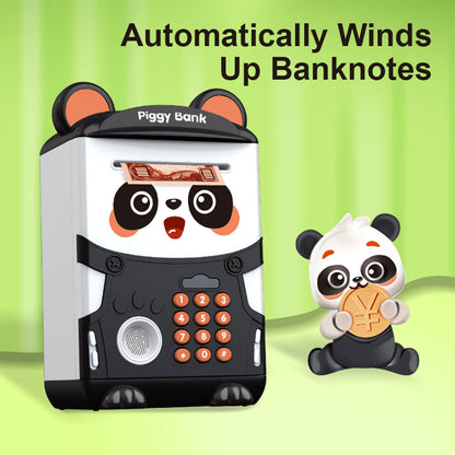 Panda Piggy Bank Fingerprint Password Unlock Automatic Induction Roll Simulation ATM Toy for Kids 3+